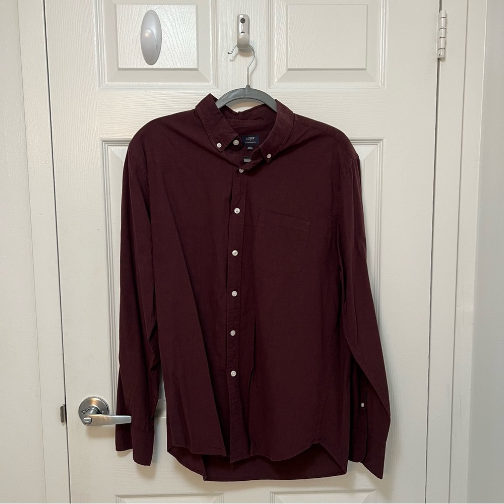 J. Crew Men’s Heathered Cotton Long Sleeve Button-Down Shirt Maroon Size L